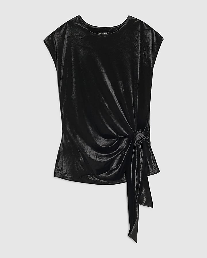 Black Velvet Tie Side Top
