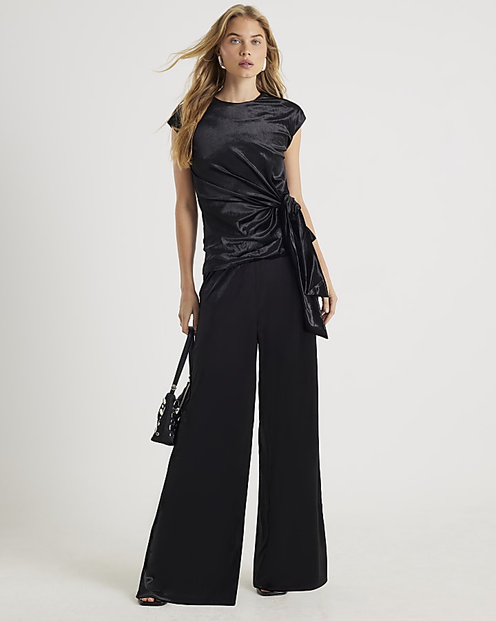 Black Velvet Wide Leg Jogger