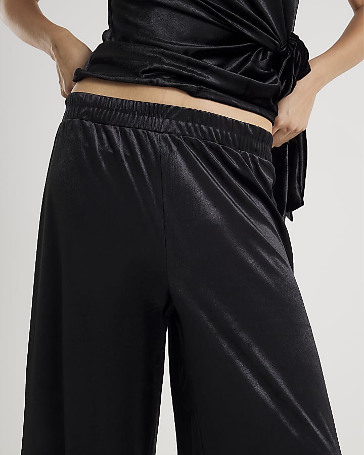 Black Velvet Wide Leg Jogger