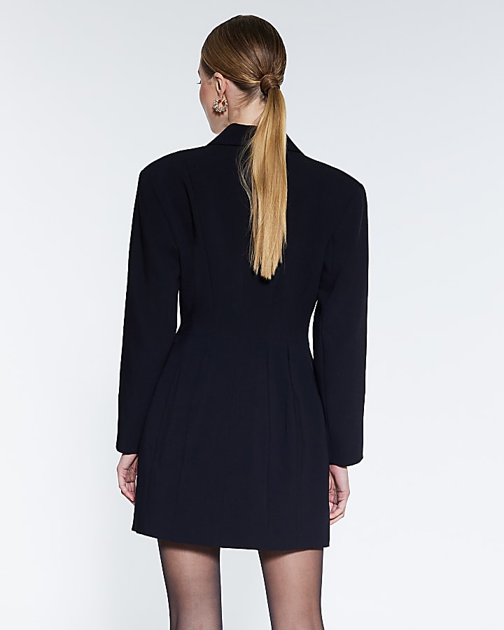 Black Cinched Waist Blazer Dress