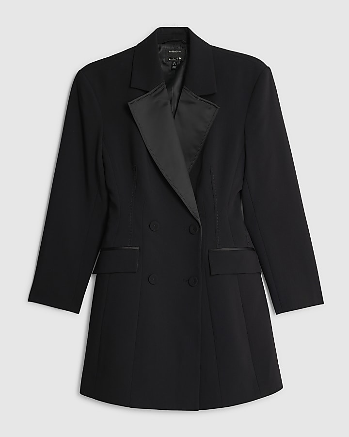 Black Cinched Waist Blazer Dress