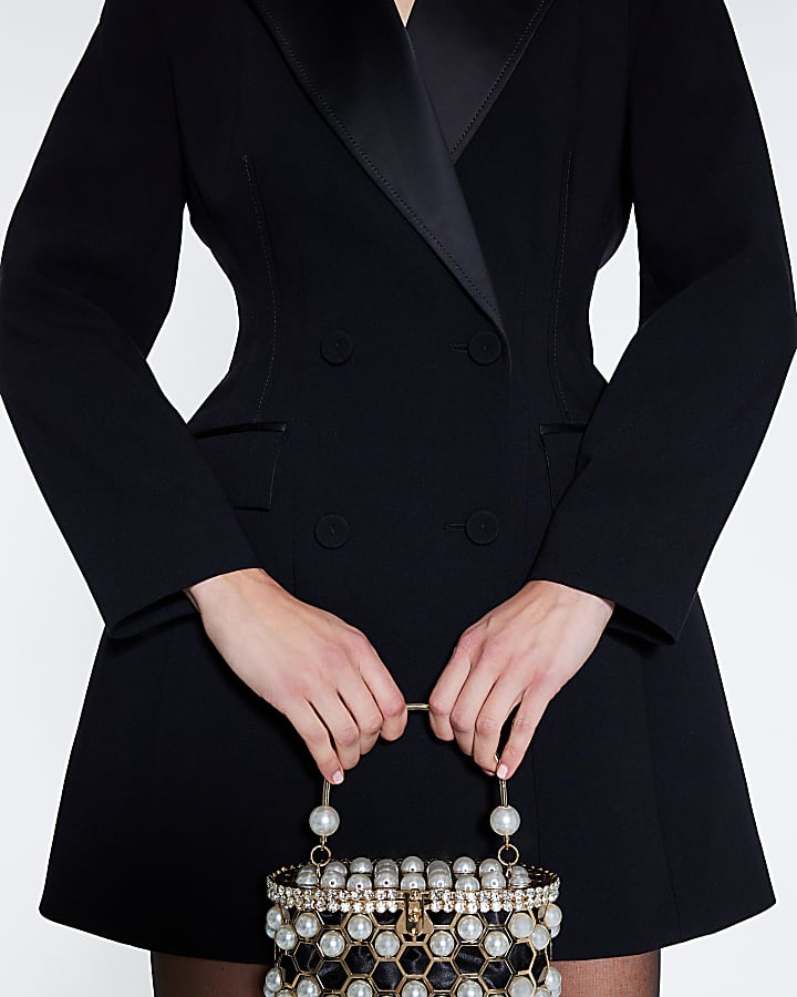 Black Cinched Waist Blazer Dress