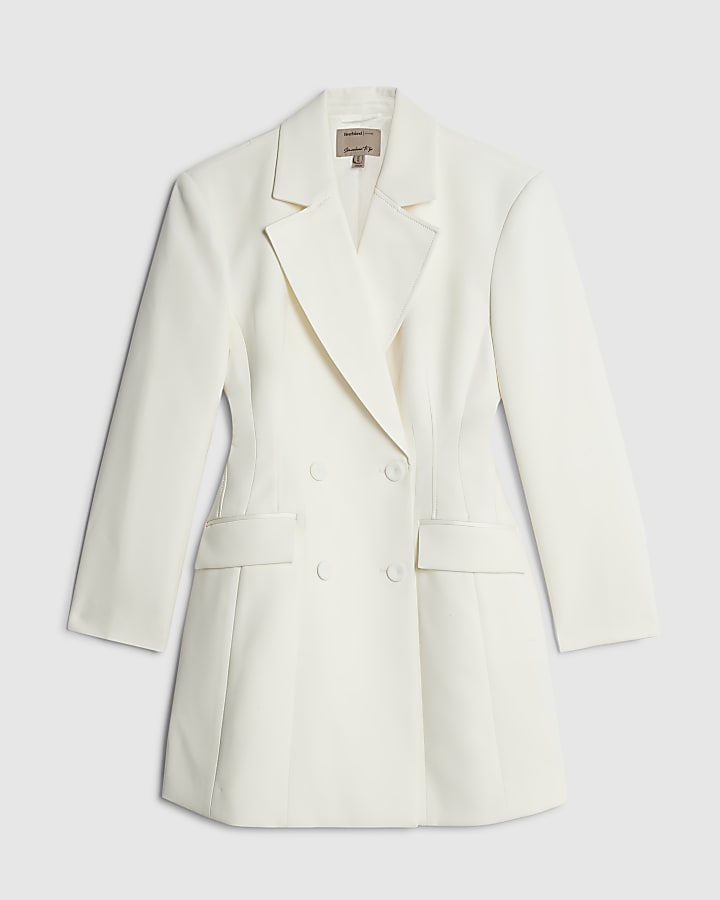 Cream Tuxedo Cinch Blazer Dress