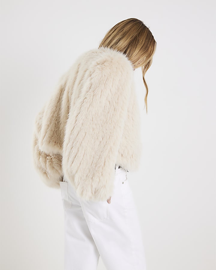 Cream Short Pelted Faux Fur Jacket