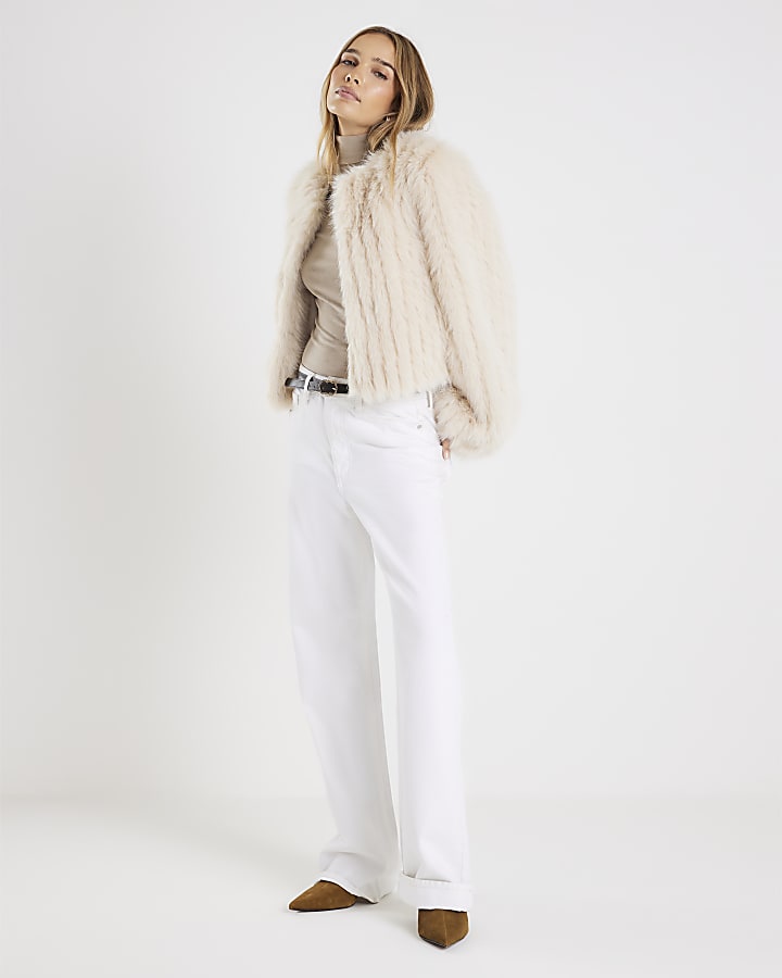 Cream Short Pelted Faux Fur Jacket