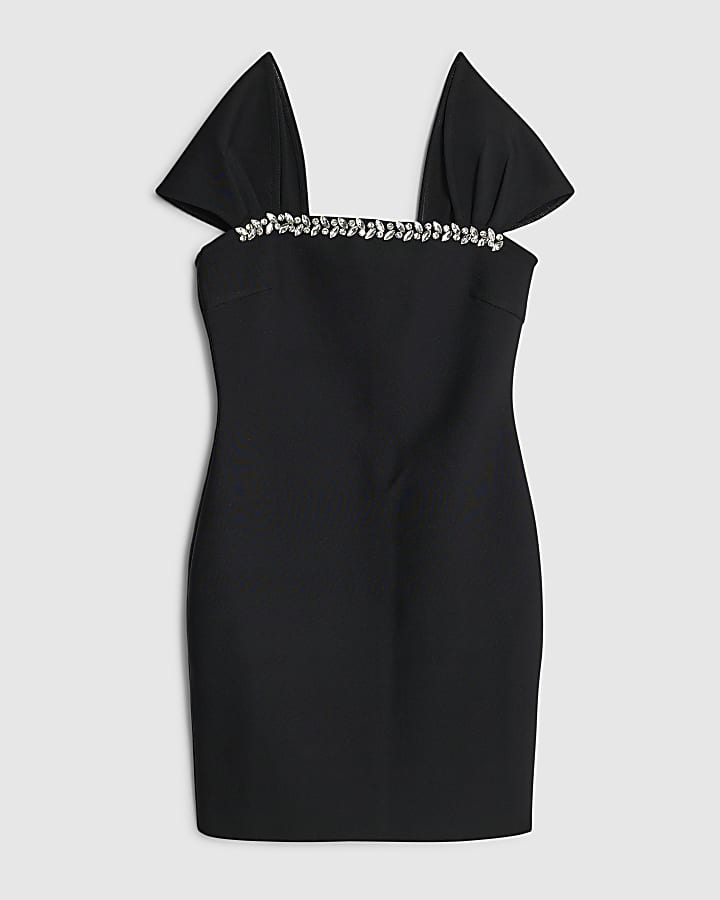 Black Embellished Bandage Mini Dress