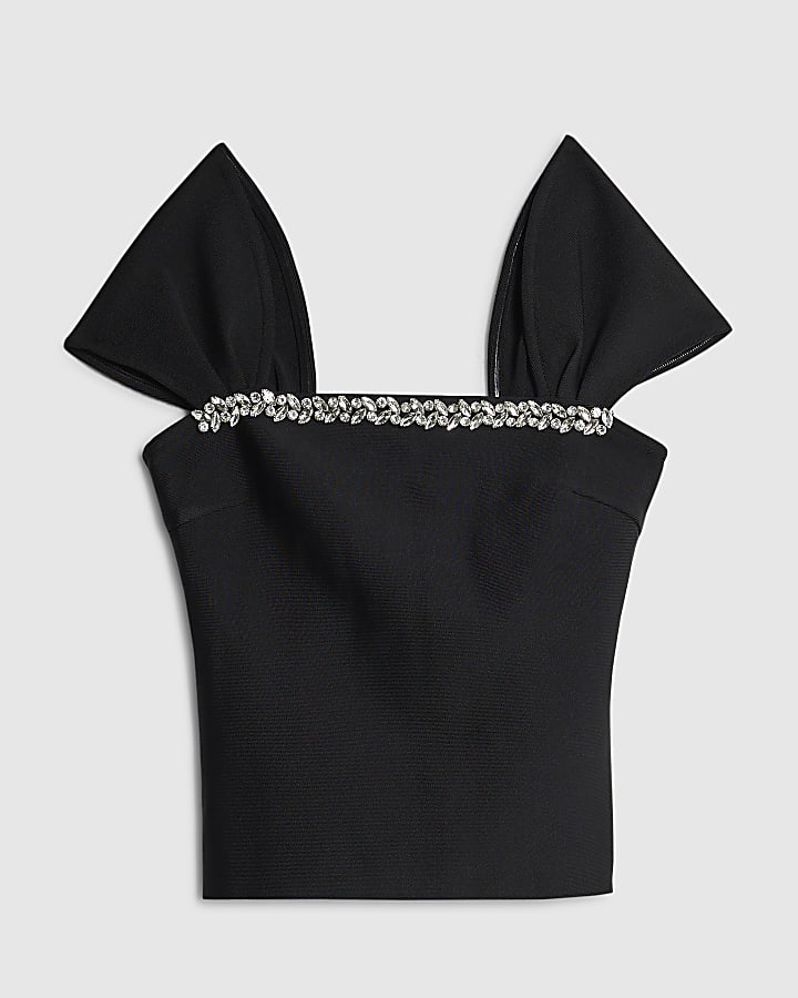 Black Bandage Short Sleeve Embellished Top