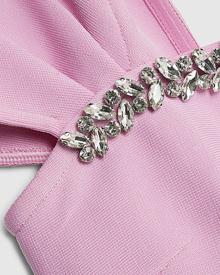 Pink Embellished Bandage Mini Dress