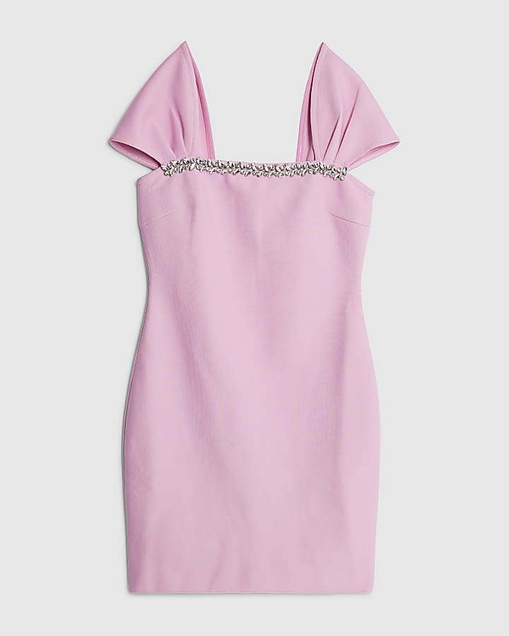 Pink Embellished Bandage Mini Dress