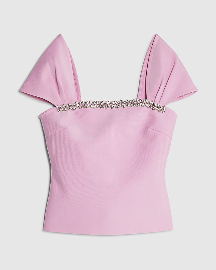 Pink Bandage Short Sleeve Embellished Top