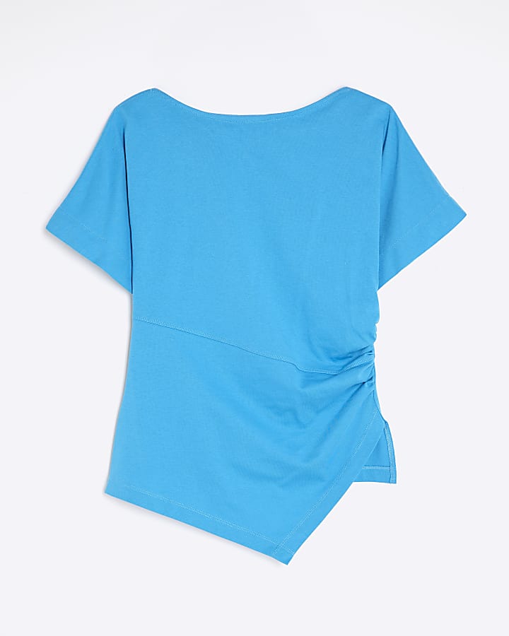 Blue Short Sleeve Drape Side T-shirt