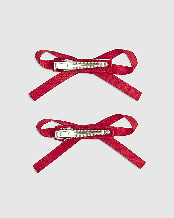 Red 2 Pack Mini Bow Hair Clips