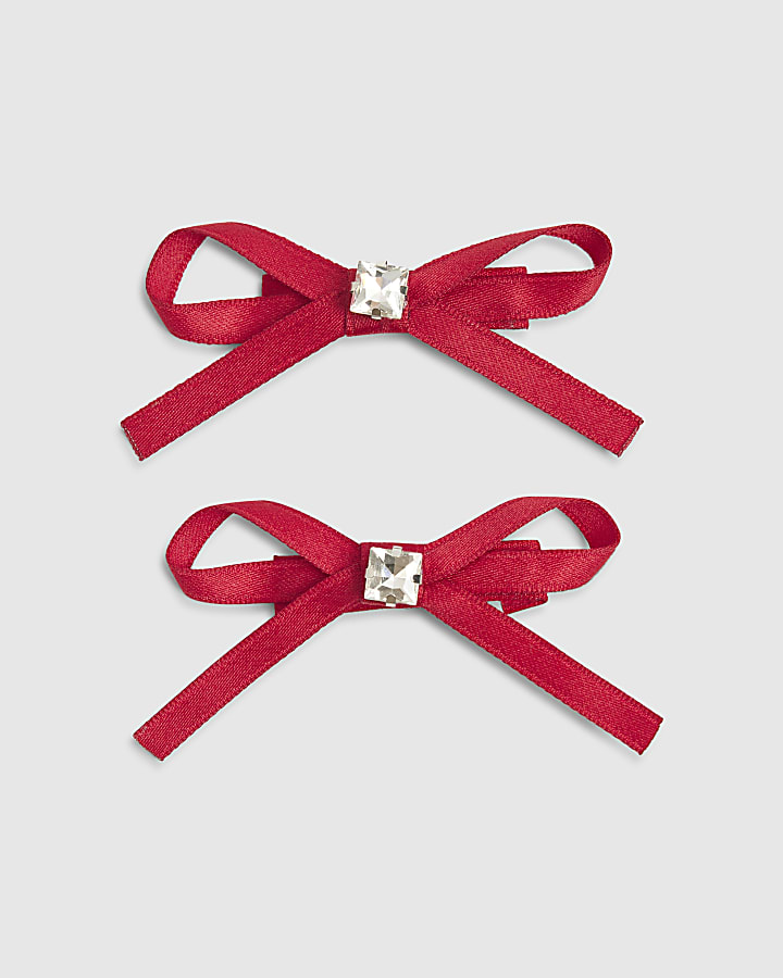 Red 2 Pack Mini Bow Hair Clips