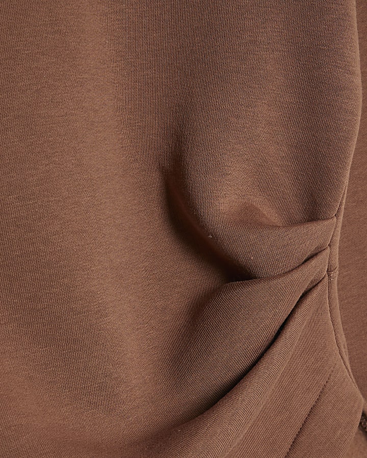Brown Long Sleeve Draped Sweatshirt
