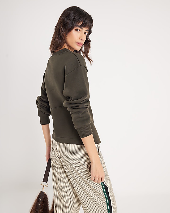 Green Long Sleeve Draped Sweatshirt