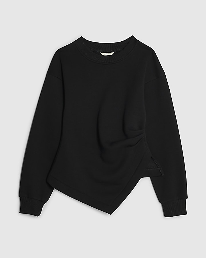 Black Long Sleeve Drape Sweatshirt