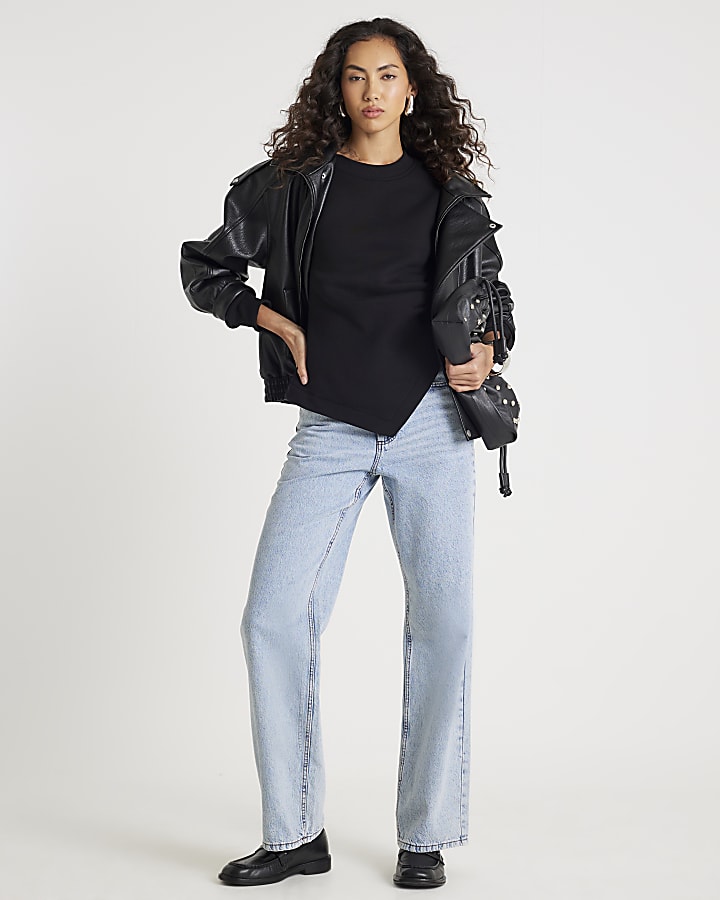 Black Long Sleeve Drape Sweatshirt