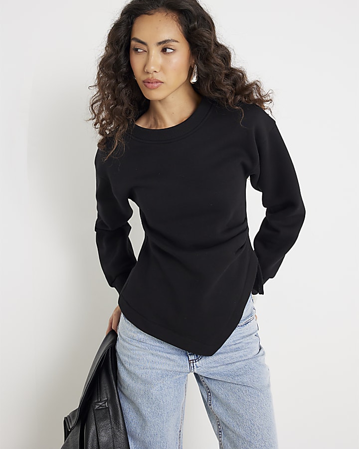 Black Long Sleeve Drape Sweatshirt