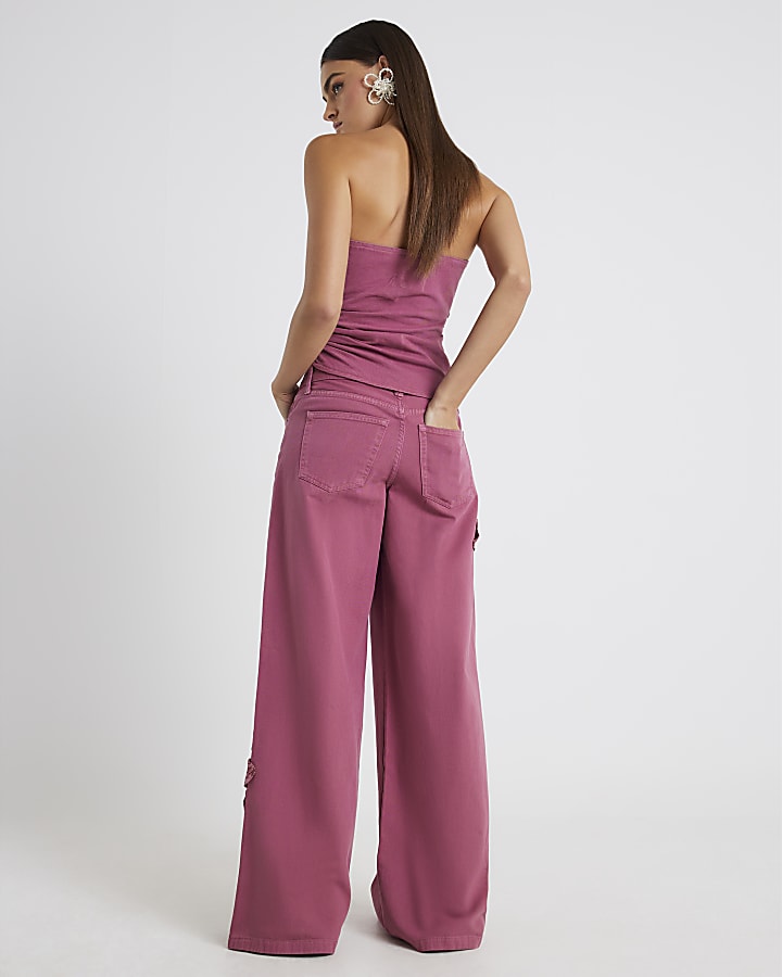Pink Low Rise Baggy Wide Leg Jeans