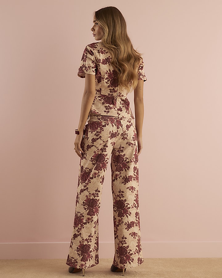 Red Floral Relaxed Flare Jeans