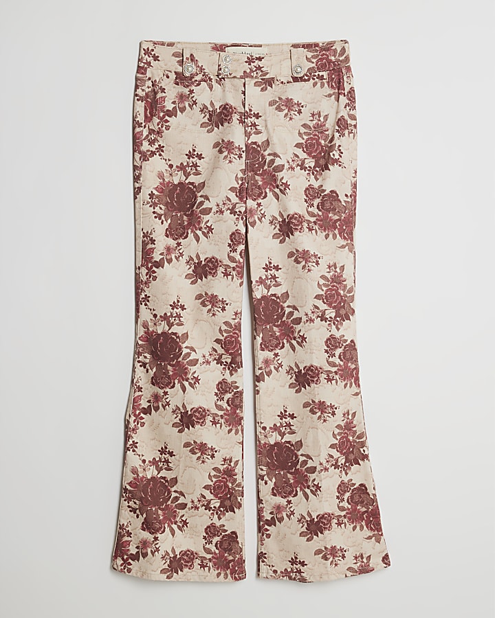 Red Floral Relaxed Flare Jeans