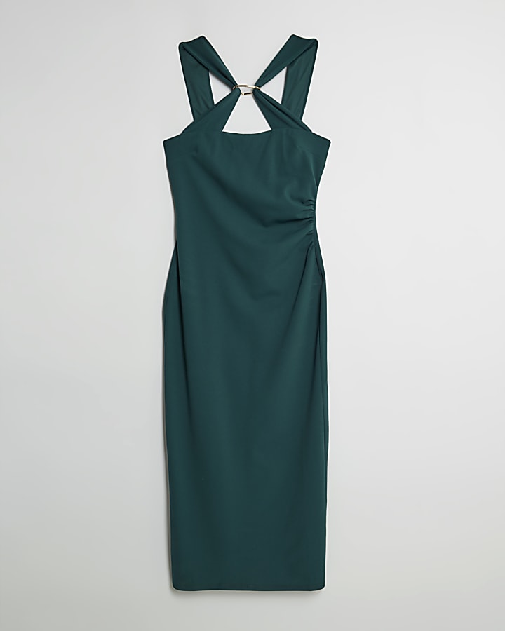 Green Halter Neck Midi Dress