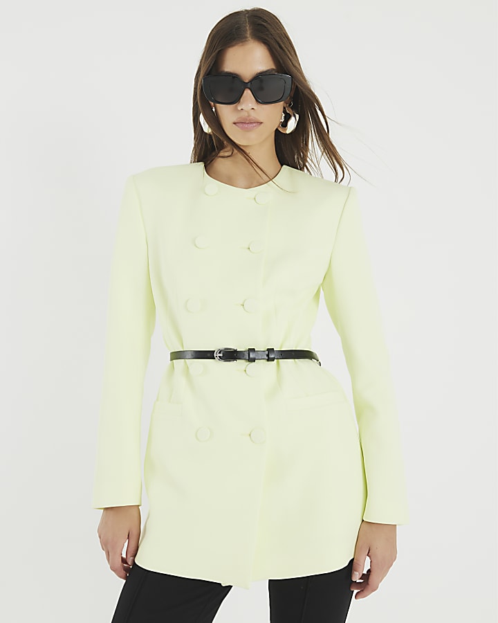Green Structured Belted Blazer