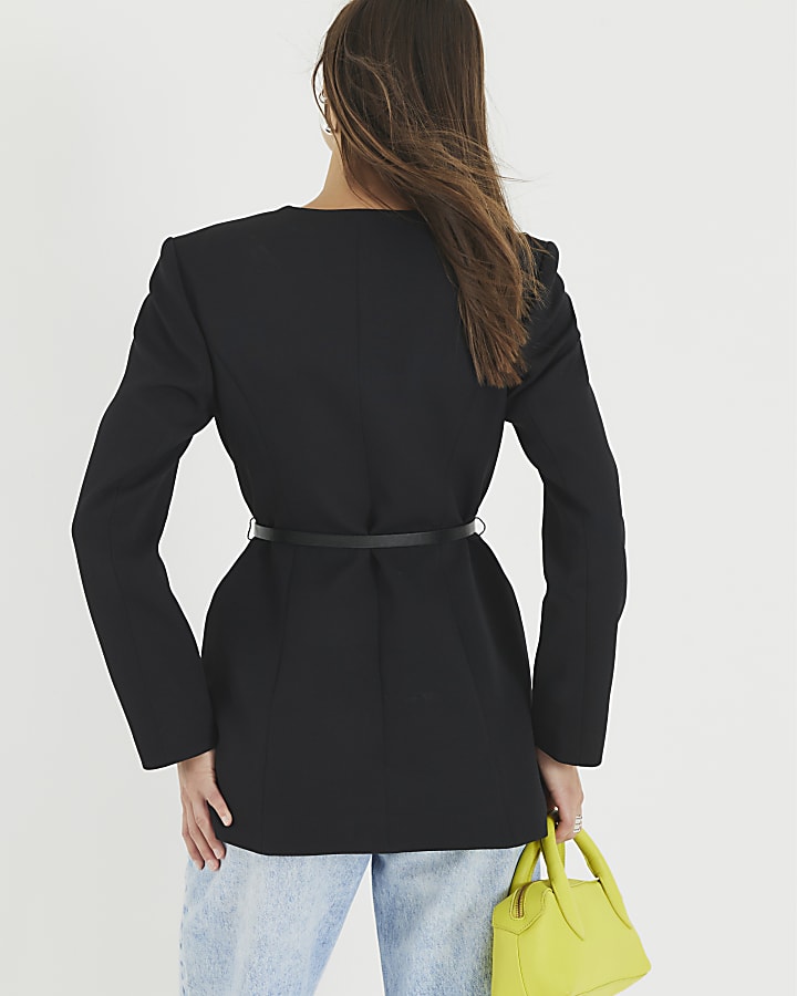 Black Structured Belted Blazer
