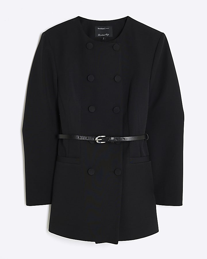 Black Structured Belted Blazer