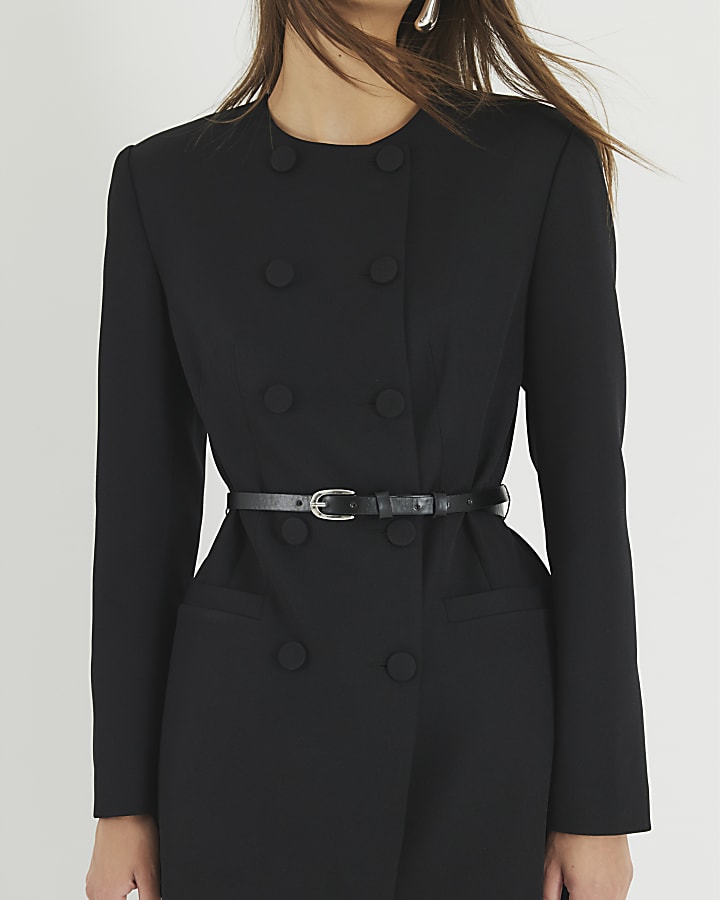 Black Structured Belted Blazer