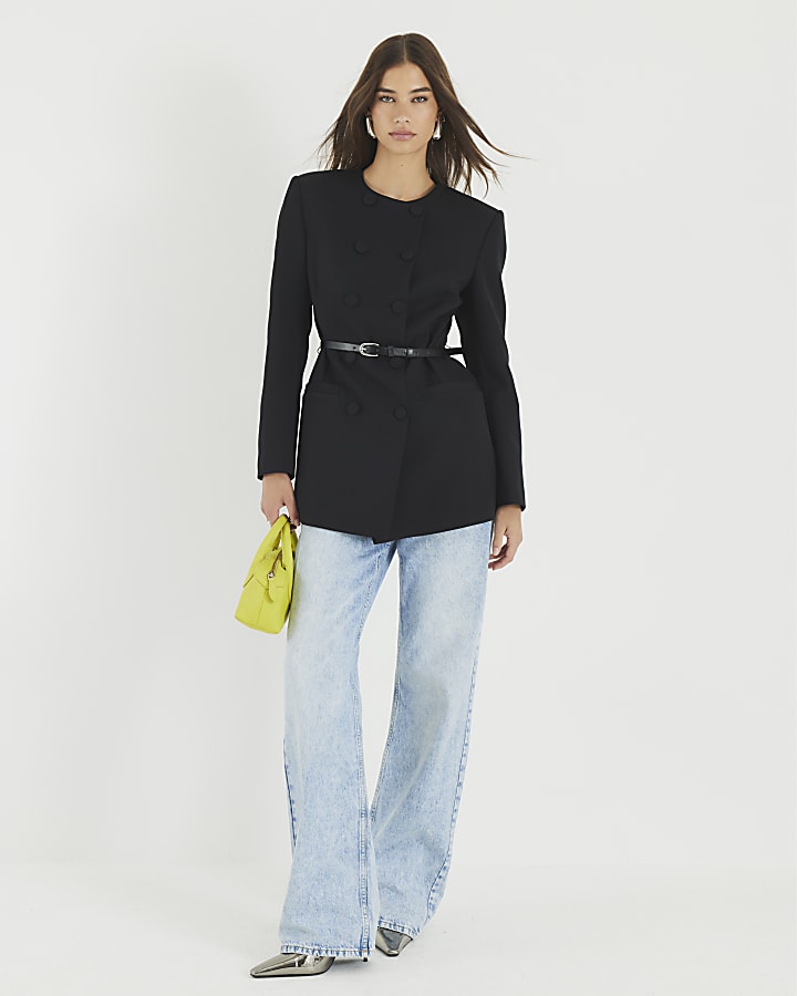 Black Structured Belted Blazer