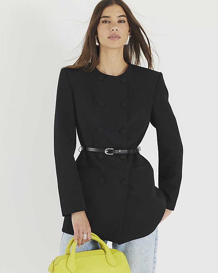 Black Structured Belted Blazer