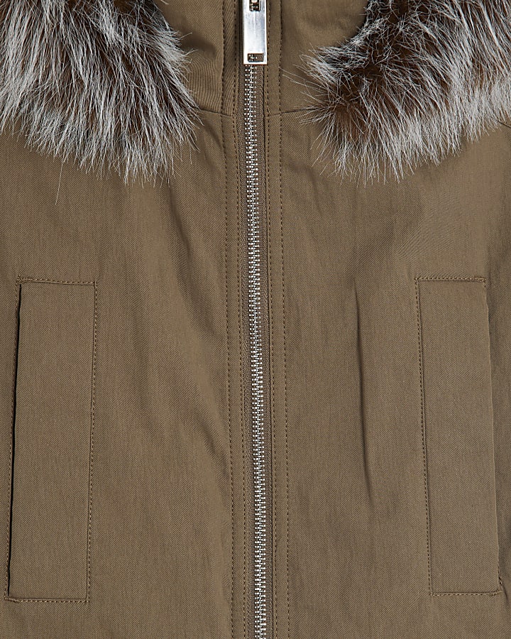 Khaki Faux Fur Cuff Utility Jacket