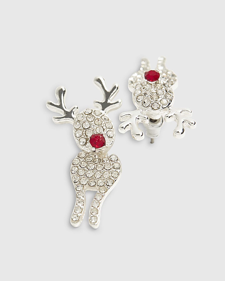 Silver Reindeer Stud Earrings