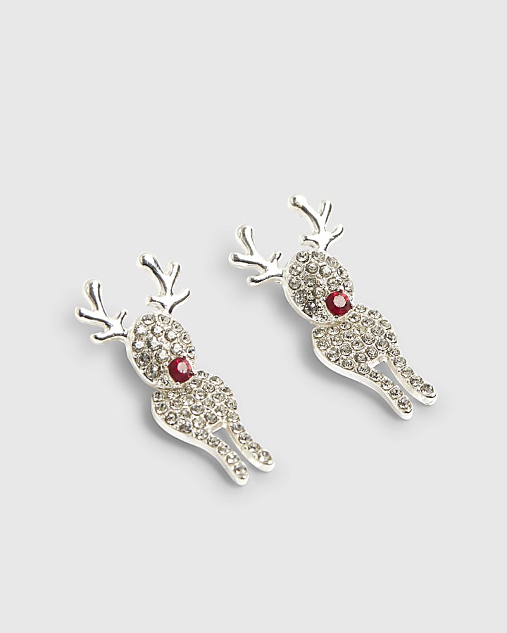 Silver Reindeer Stud Earrings