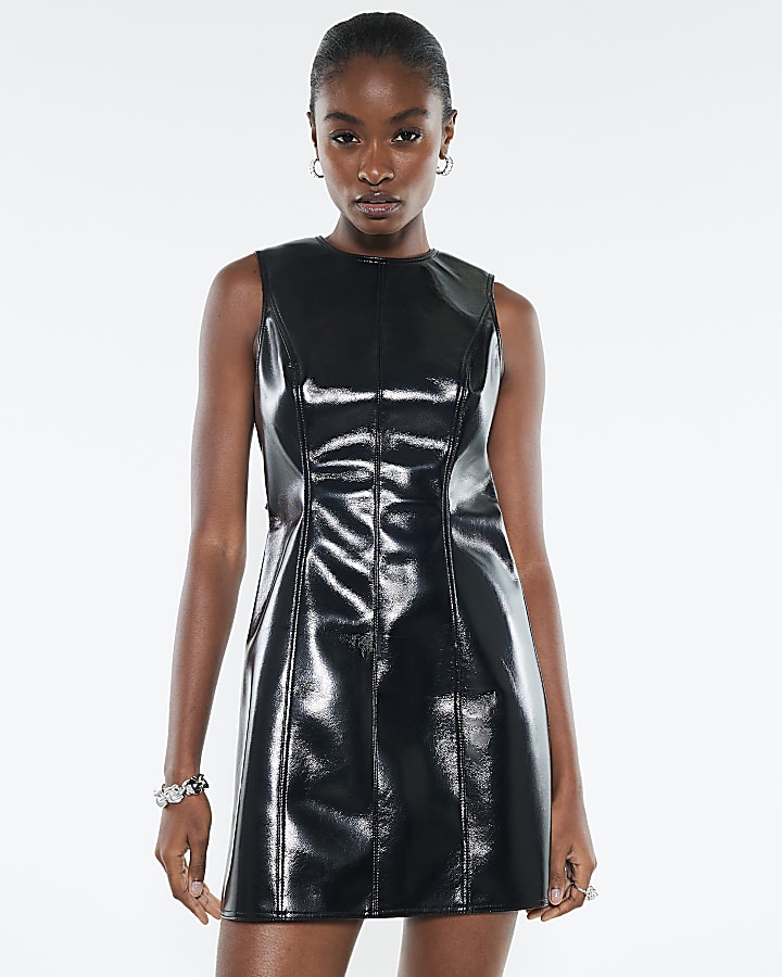 Black Bow Back High Shine Mini Dress