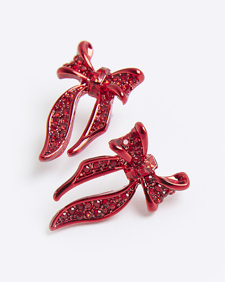 Red Bow Stud Earrings