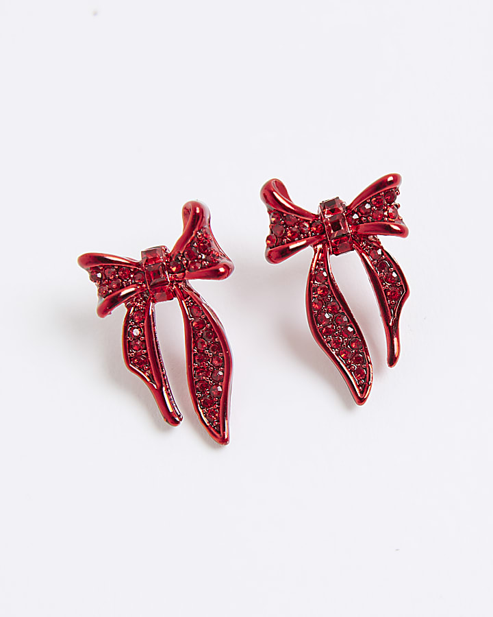 Red Bow Stud Earrings