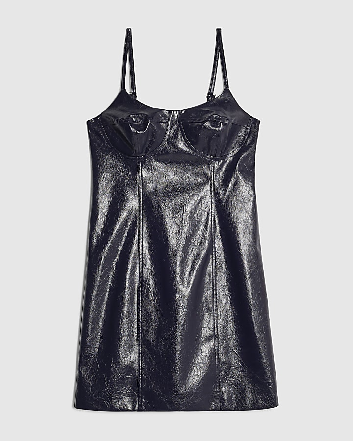 Navy Vinyl Corset Mini Dress