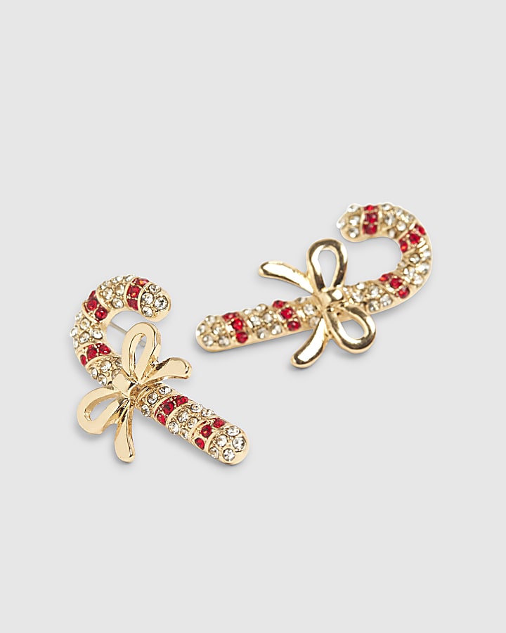 Gold Candy Cane Bow Stud Earrings