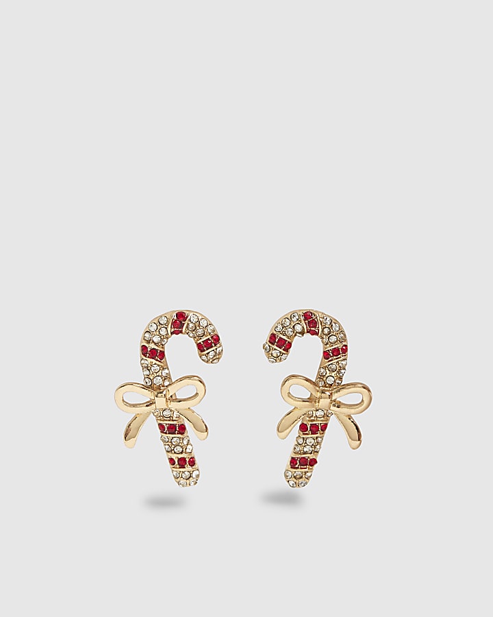 Gold Candy Cane Bow Stud Earrings