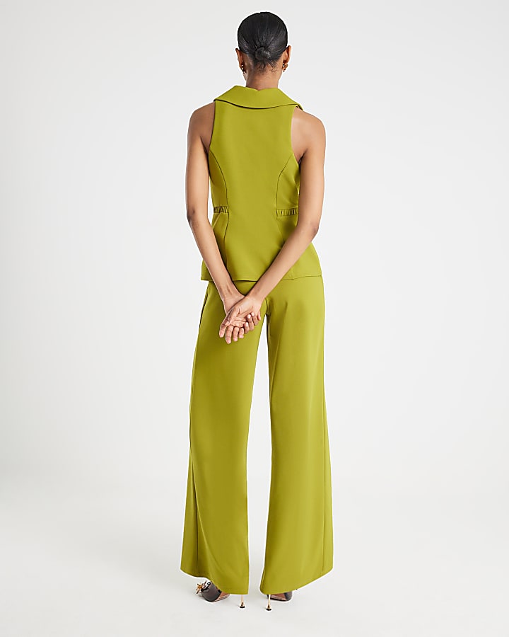 Green Sleeveless Ruched Waist Jumpsuit