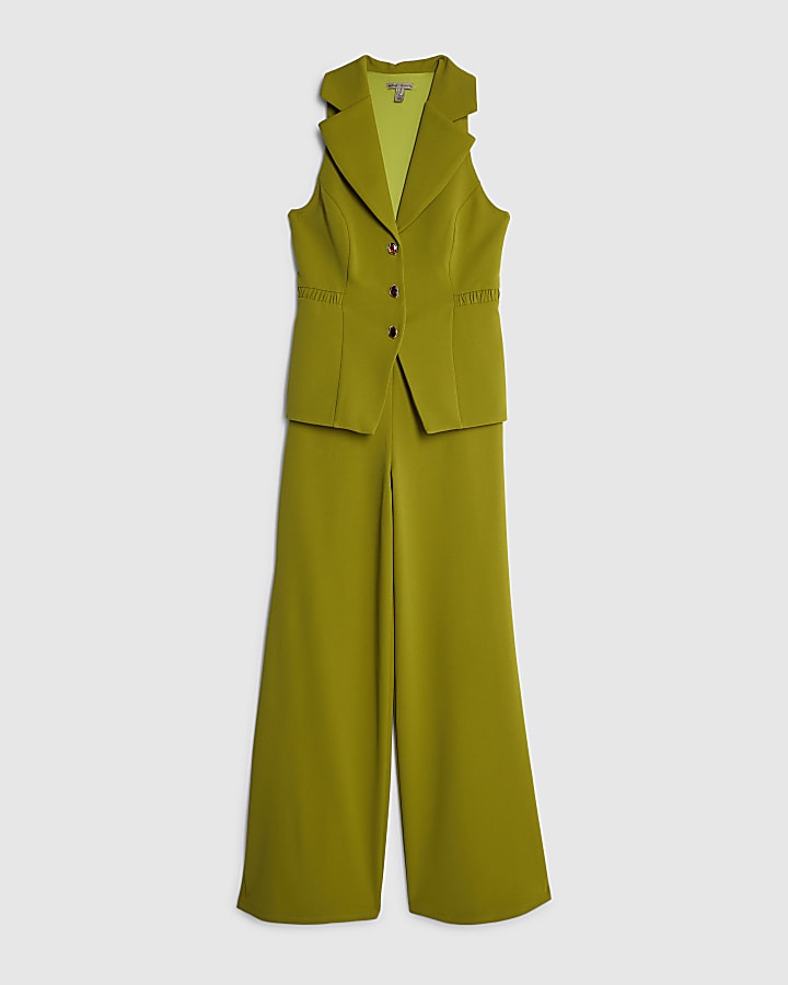 Green Sleeveless Ruched Waist Jumpsuit