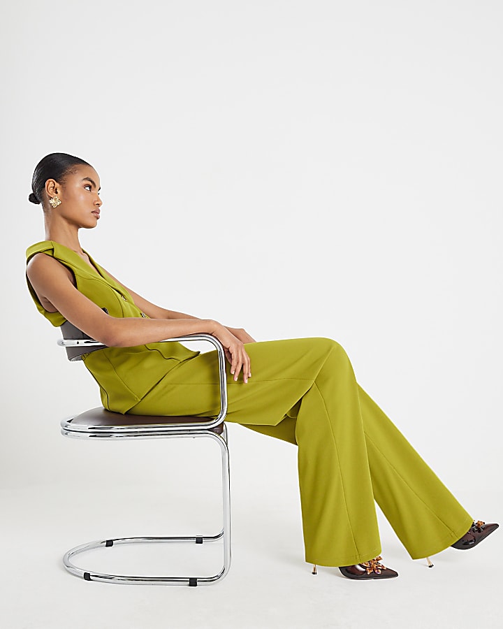 Green Sleeveless Ruched Waist Jumpsuit