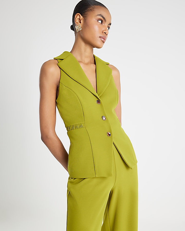 Green Sleeveless Ruched Waist Jumpsuit