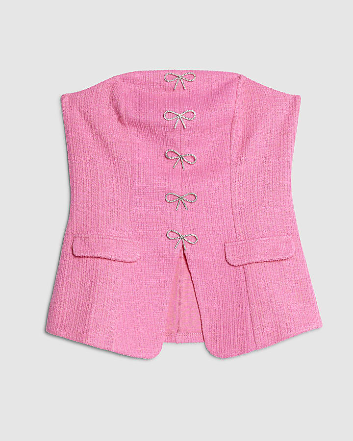 Pink Sleeveless Bow Detail Bandeau Waistcoat