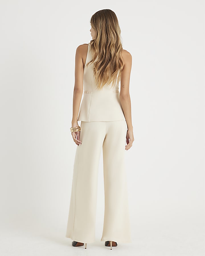 Cream Sleeveless Ruched Waist Jumpsuit