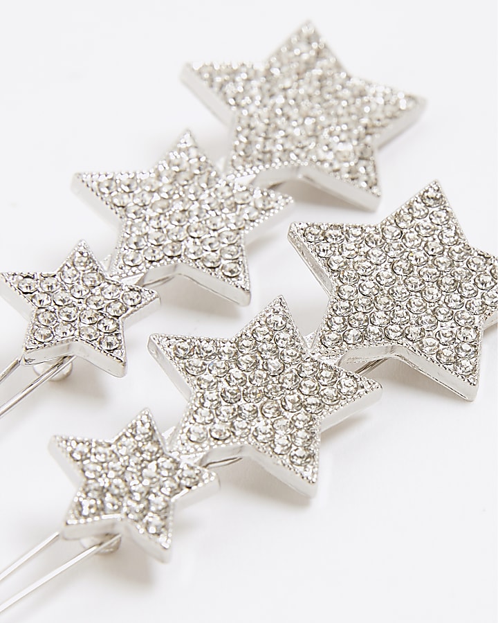 Silver Diamante Star Hair Clips