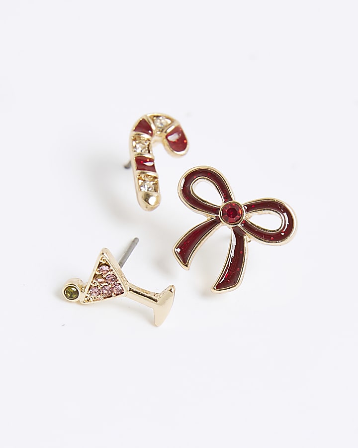 Gold 3 Pack Christmas Stud Earrings