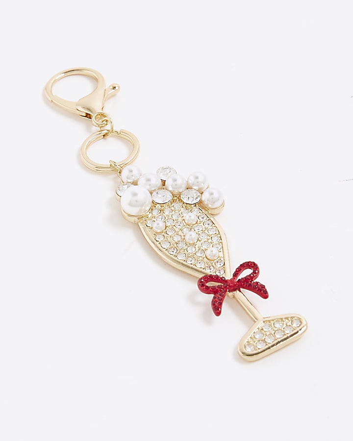 Gold Champagne Pearl Bag Charm